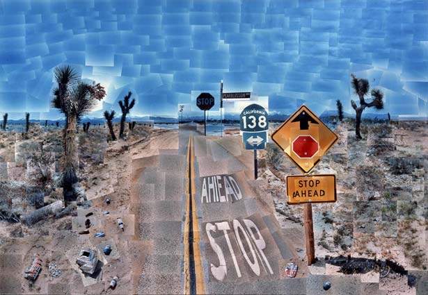 David Hockney, Pearblossom Highway, 11th-18th April 1986, photographic, 77x112 1/2 in.